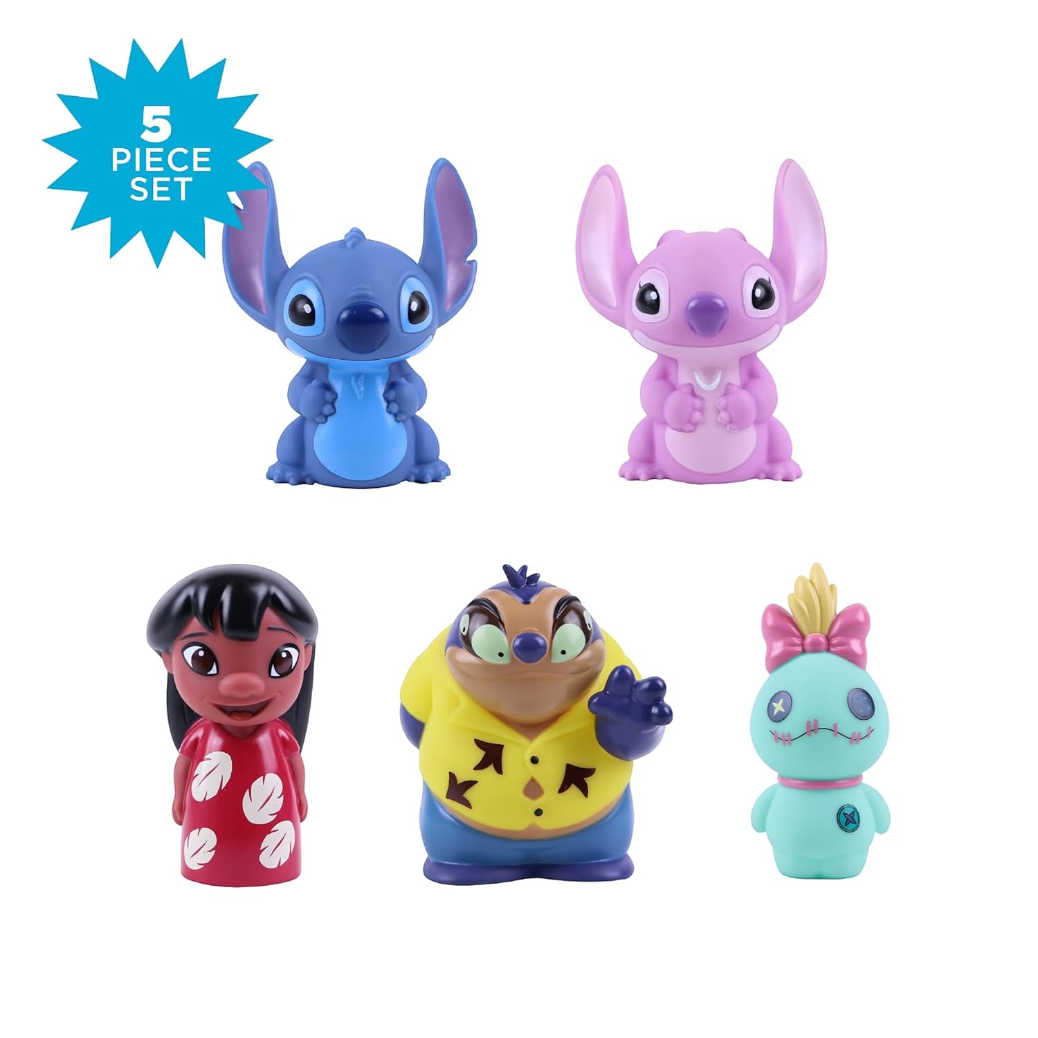 Disney Stitch - 5 Piece Jumbo Squirter Bucket - Bath Toys for Baby and Toddlers - Includes Organizer Bucket - Store Bath Time Water Toys