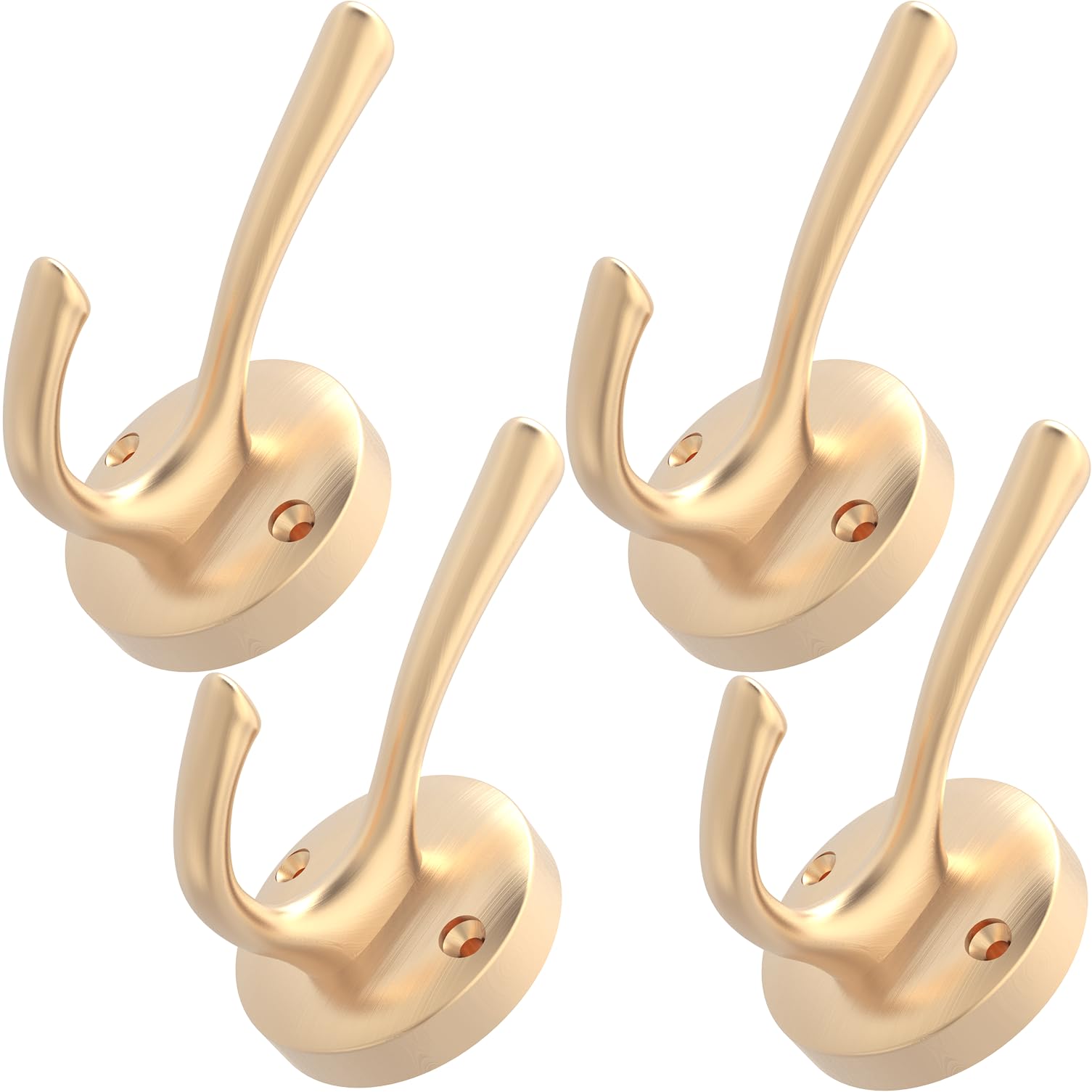 TOFIIGREM Gold Hat and Coat Hooks, 4 Pack Heavy Duty Coat Robe Hook, Metal Double Backpack Hook Wall Mounted, Towel Hooks for Bathroom Entryway Cubicle Closet Garage
