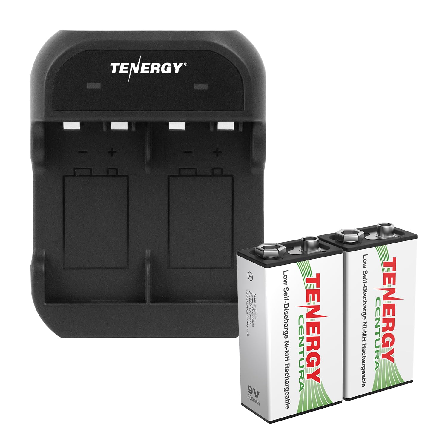 Tenergy TN141 2 Bay 9V Smart Charger with 2 Pack Centura Low Self-Discharge 9V NiMH Rechargeable Batteries