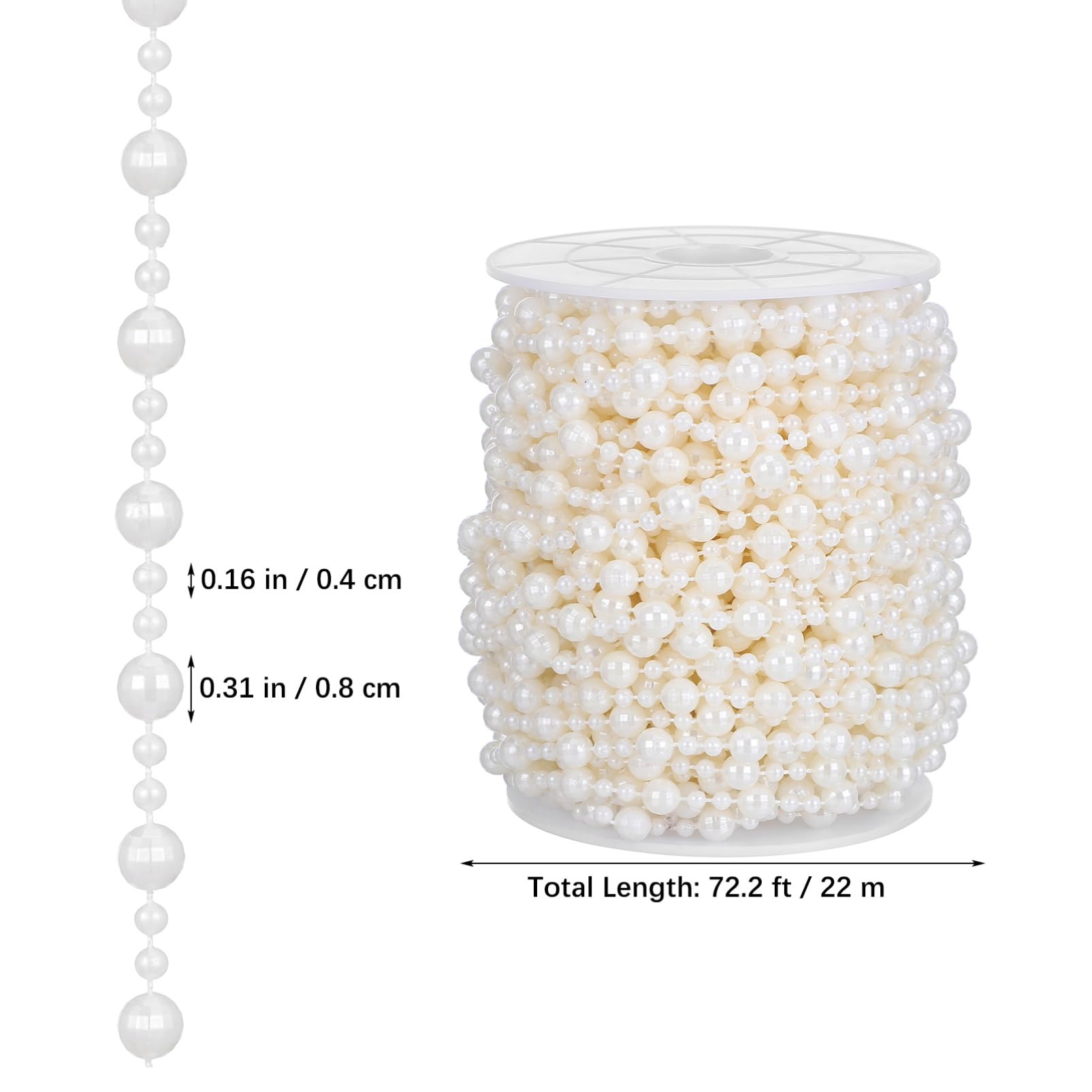 GOOHOCHY DIY Pearl Beaded String 22ft Artificial Pearl Chain Decorative Bead Garland Faux for Crafts Wedding Trim