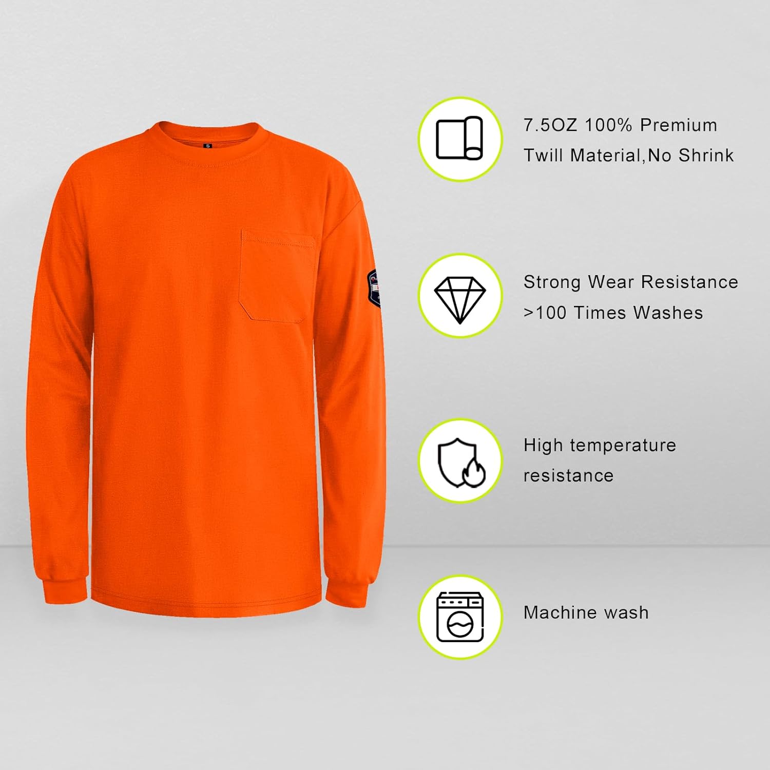 FR Shirts for Men 7.5OZ Welding Shirt, 100% C Flame Resistant Welding Jacket, Men's Fire Retardant FR Clothing for Men, Durable Welding Gear for Safety Work, Orange-YL XL