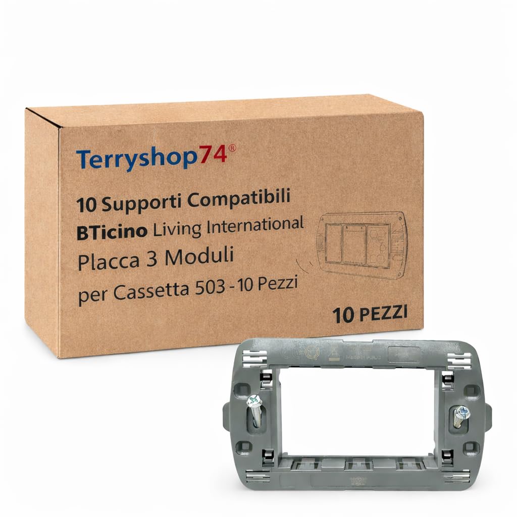 Terryshop74® 10 Supporti 503 3 Moduli Compatibili BTicino Living International – Placca 3 Posti per Cassetta 503 – Telai Supporto Prese e Interruttori – Kit 10 Pezzi
