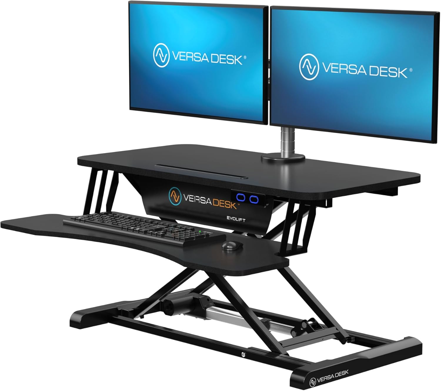 VERSADESK EvoLift 32" Electric Standing Desk Converter, Sit to Stand Riser, 1-Button Easy Lift, Dual Monitor Workstation, Wide Keyboard Tray, Built-in Device Stand, Black
