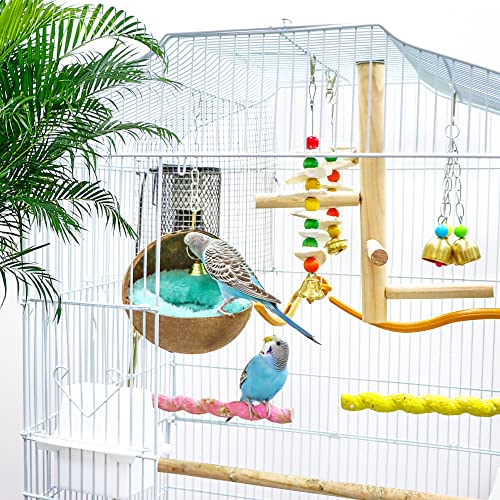 Vturboway 2 Pcs Natural Coconut Shell Bird Nest House Bed Breeding Nesting Anti-Pecking Bite With Warm Pad And Bell For Bird Parrot Budgie Parakeet Cockatiel Conure Lovebird Canary Finch thumb #3