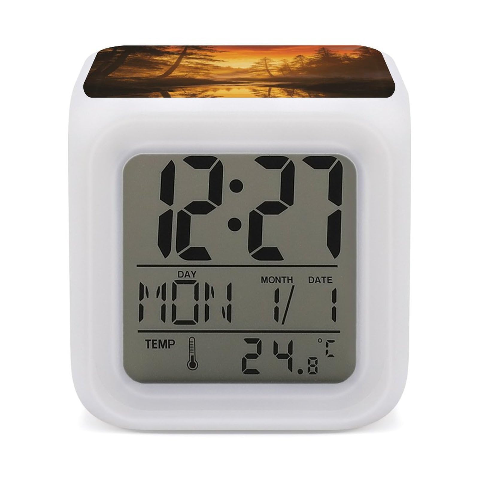 Reloj despertador digital Yanlin Stream con luz de 7 colores y temperatura para mesa