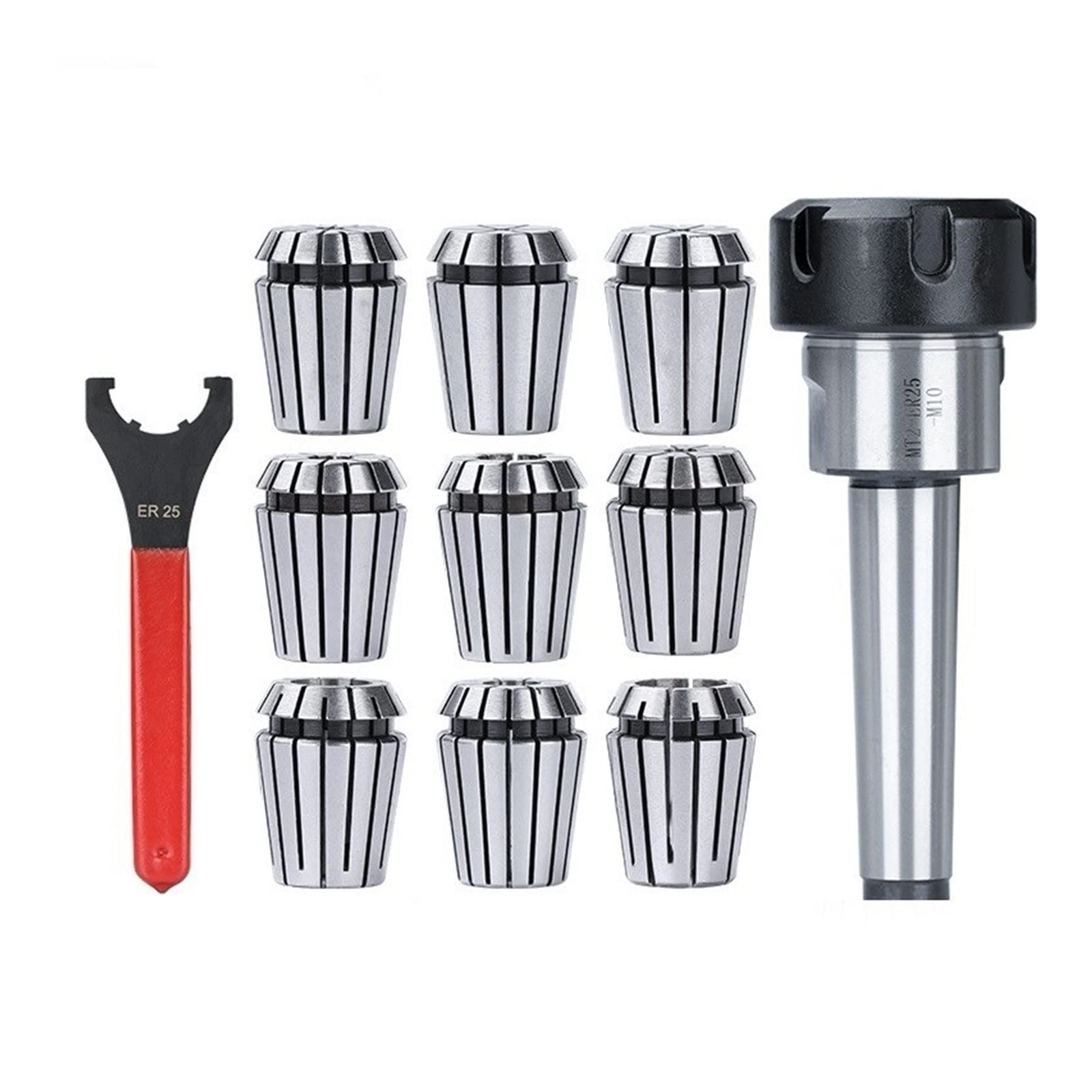 11 szt. Zestaw tulei zaciskowych ER20 z kluczem nasadowym ER typu UM - Precyzyjny uchwyt narzędziowy do obróbki głębokich otworów (3-16 mm)(11PCS MTB3 set)