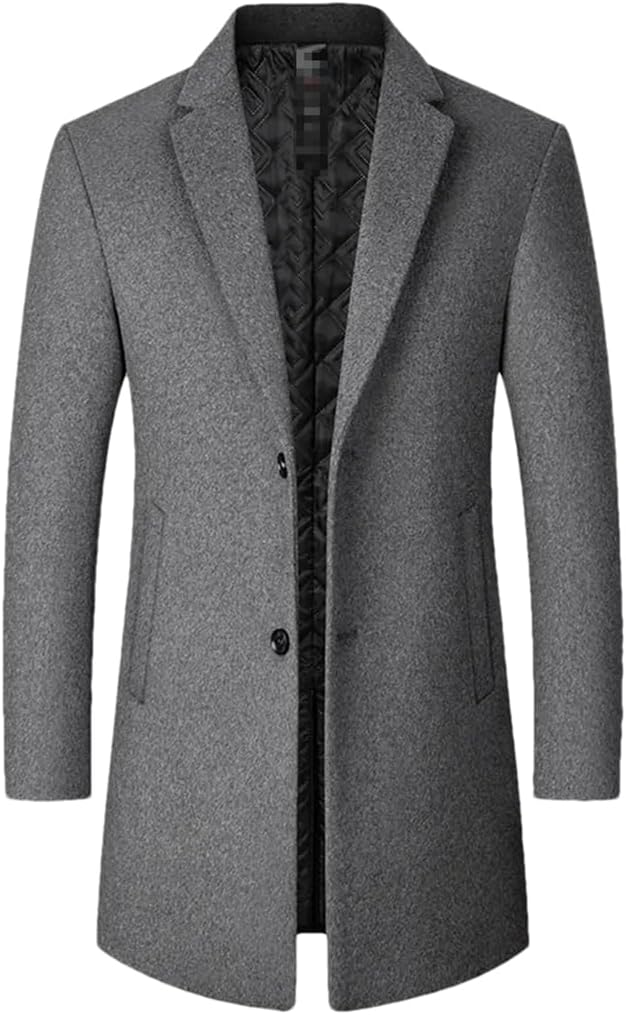 Haitpant Men's Woolen Coat Solid Slim Mid-Length Windbreaker Warm Wear-Resistant Wool Coat Business Formal Wear Jacket