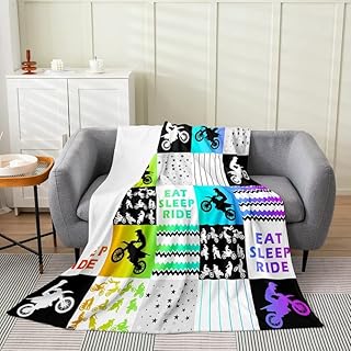 Dirt Bike Camo Flannel Fleece Throw Blanket Kids,Extreme Sports Motorcycle Colorful Fuzzy Blanket for Bed Sofa Couch,All Season Geometry Bed Blanket Breathable Plush Blanket Room Decor 40