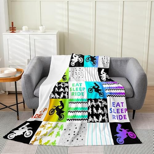 Dirt Bike Camo Flannel Fleece Throw Blanket Kids,Extreme Sports Motorcycle Colorful Fuzzy Blanket For Bed Sofa Couch,All Season Geometry Bed Blanket Breathable Plush Blanket Room Decor 40"X50" #TOP25
