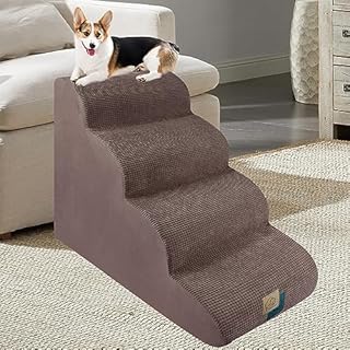Dog Steps for High Bed Sofa, 4-Steps Dog Stairs, Dog Ramps for Small Large dogs Non-Slip Pet Sofa Foam Ladder with Washable & Zippered Cover for Injured Dogs Cats 15.8*28.4*19.7 Lint Roller included