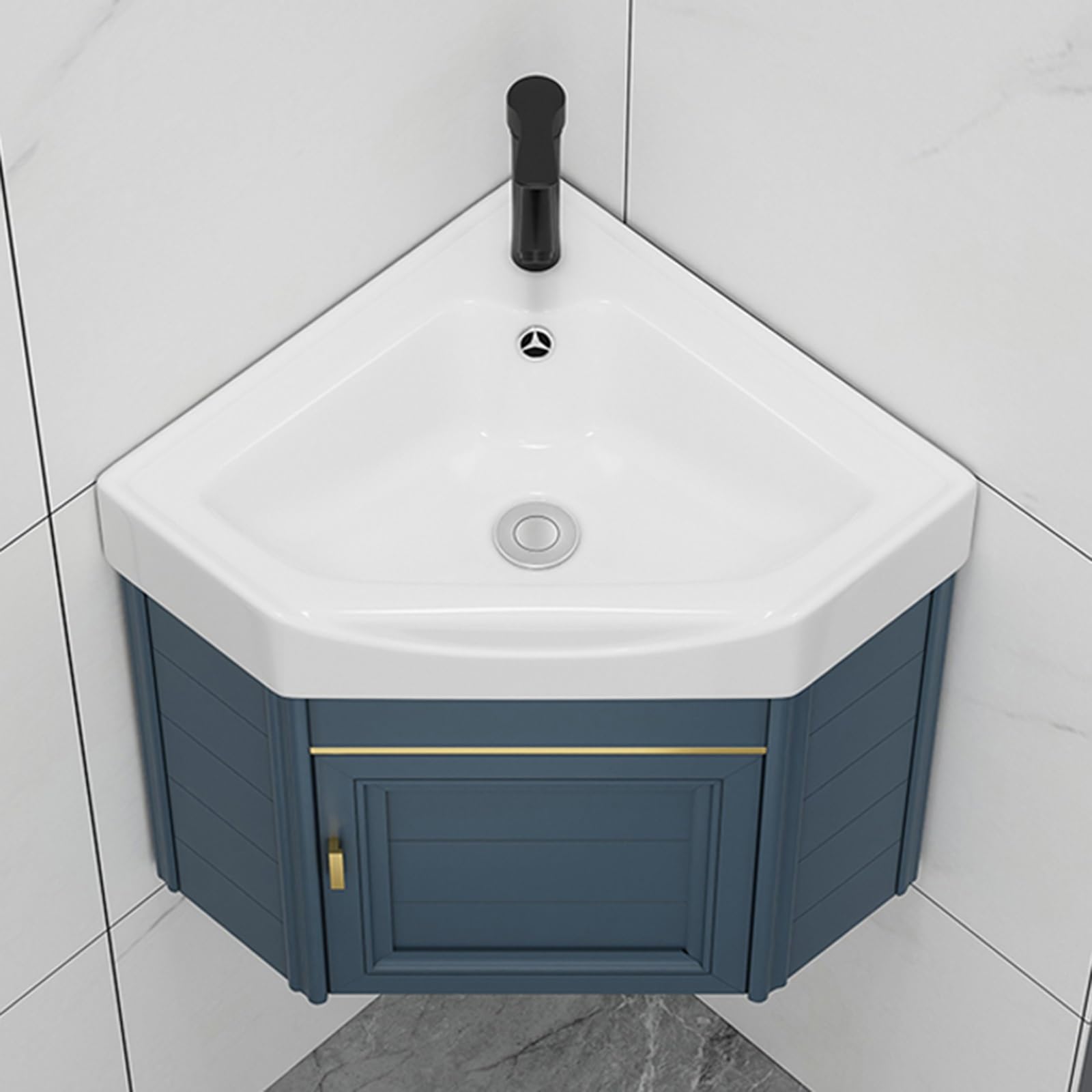DFGHNBVC Bathroom Sink, Corner Sink, Vanity Cabinet Set, Modern Style Bathroom Vanity Top, For Bathroom, Laundry Room, Living Room, Balcony,Blue-38X42Cm