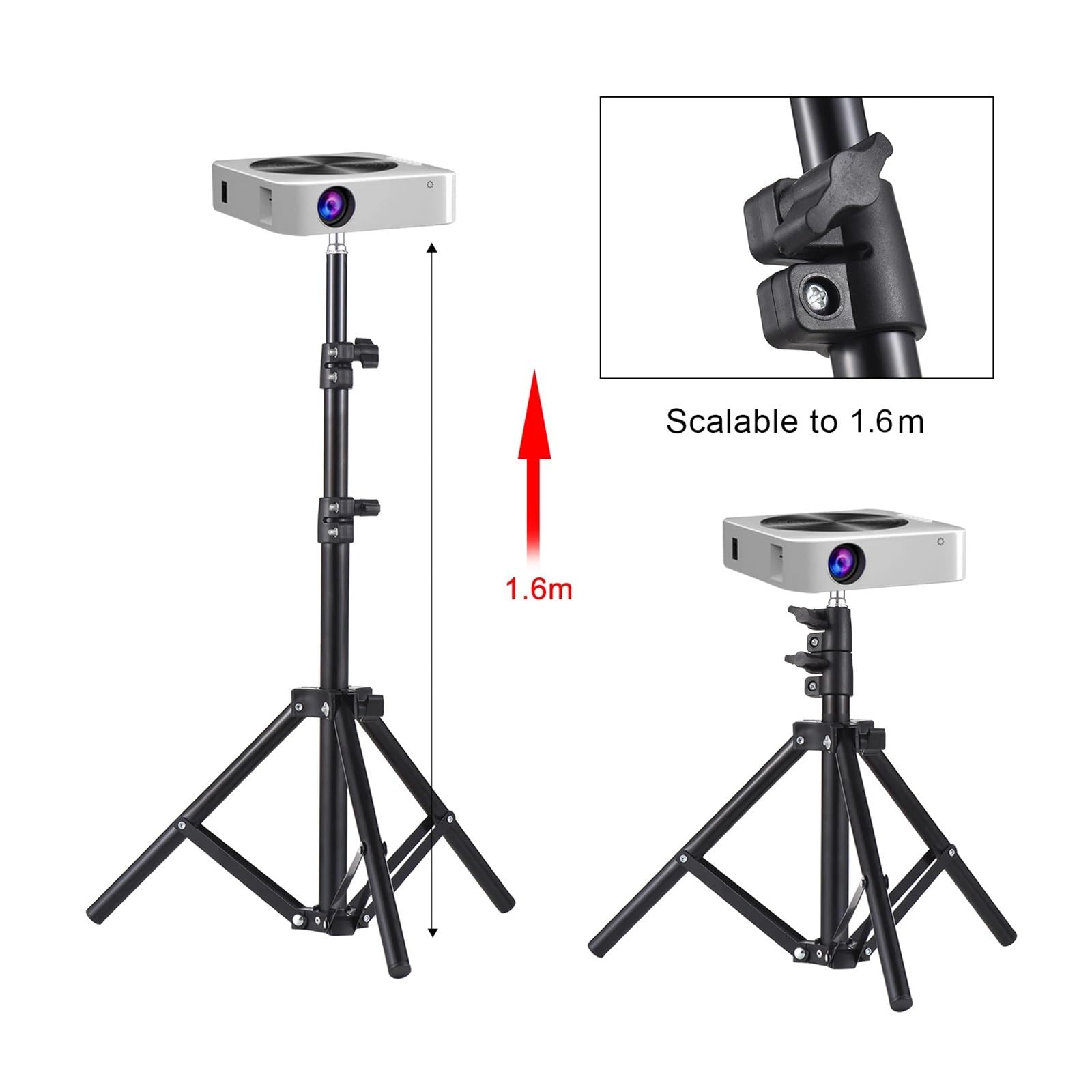 Aleación de Aluminio retráctil del trípode del proyector del Soporte portátil Interfaz de 1/4 Pulgada Ajustable