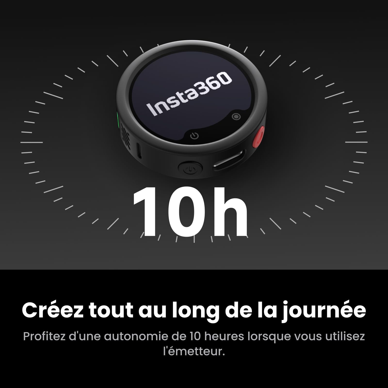 Insta360 Mic Pro Émetteur Noir, Mini Micro-Cravate sans Fil pour iPhone/Caméra/Android, vidéo, Bluetooth, écran E-Ink Personnalisable, réseau de 3 micros, Enregistrement Interne 32 Bits Float.