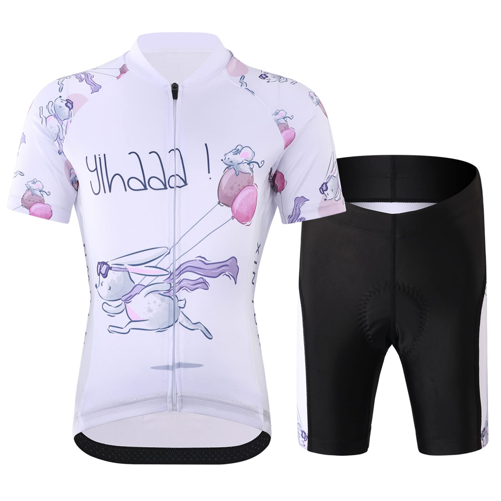 Set di maglia da ciclismo per bambini, da ciclismo, da ragazza, a maniche corte e pantaloncini corti con imbottitura