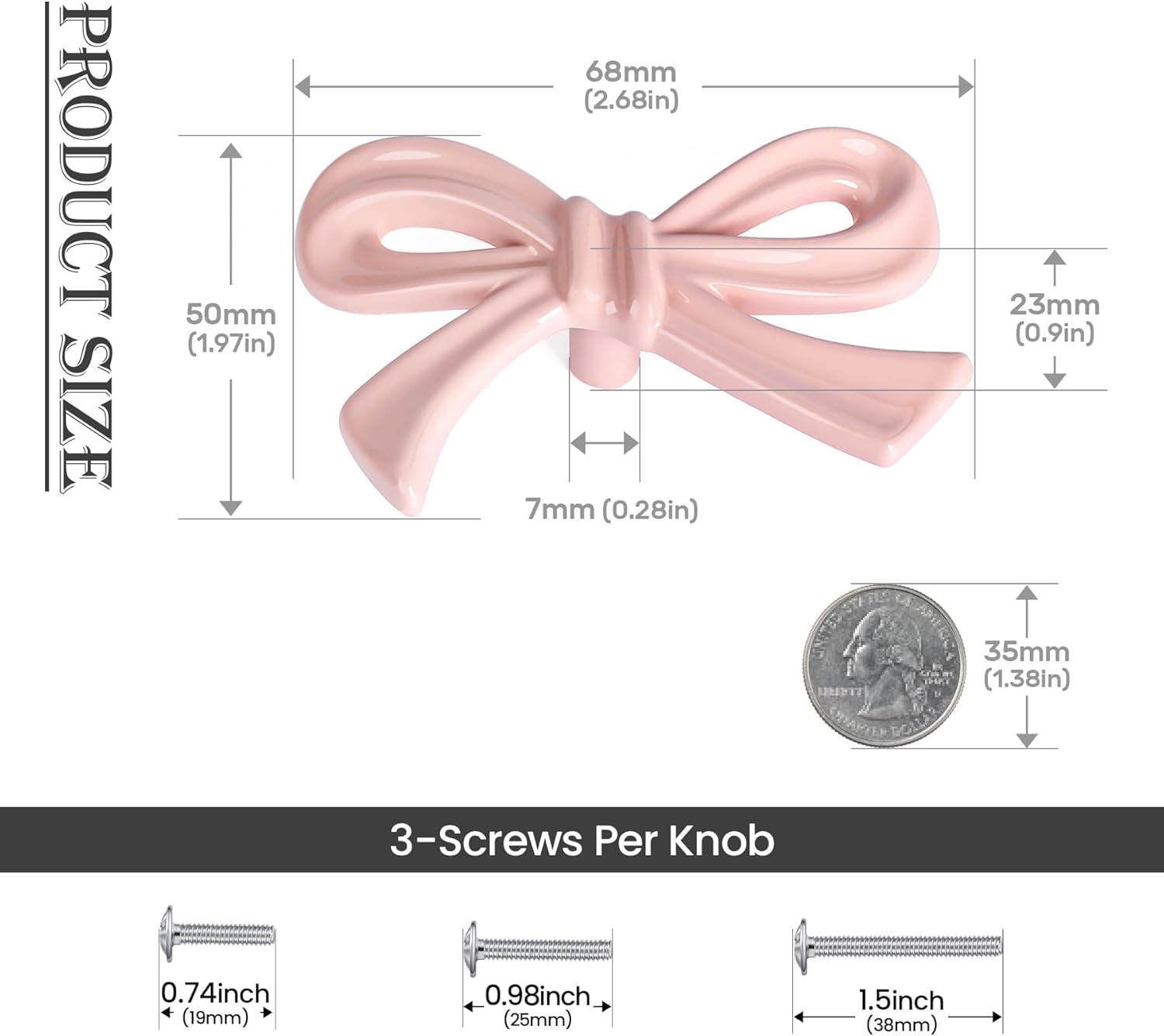 8 Pack Pink Bow Dresser Knobs, Large Decorative Cabinet Drawer Pull Handles for Girls Bedroom and Nursery Room Decor