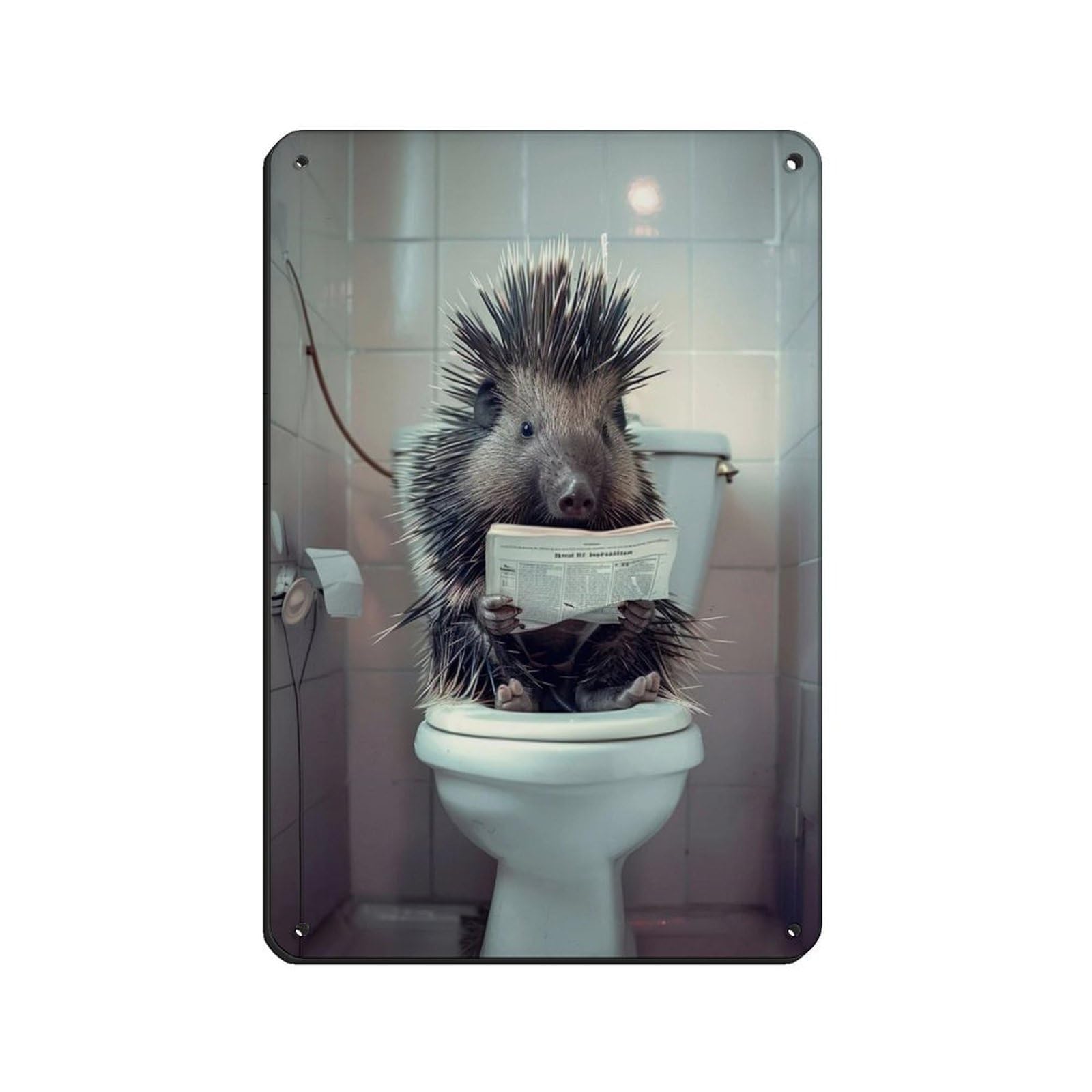 Porcupine Sitting on The Toilet Reading A Newspaper (13) Retro Poster Metal Tin Sign Chic Art Retro Iron Painting Bar People Cave Cafe Family Garage Poster Wall Decoration 8x12inch(20x30cm)