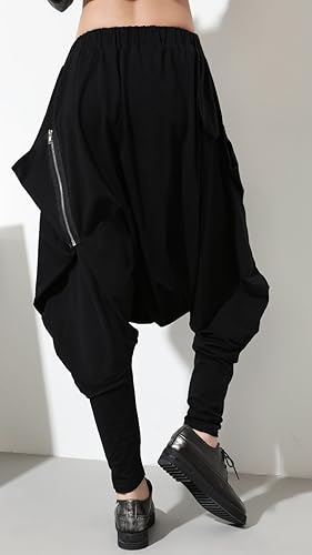 Miniatura 2 de ellazhu Pantalones de Hip-Hop Harem Hippie Hip-Hop con Bolsillos de Diseño Único Negro GY1054 A