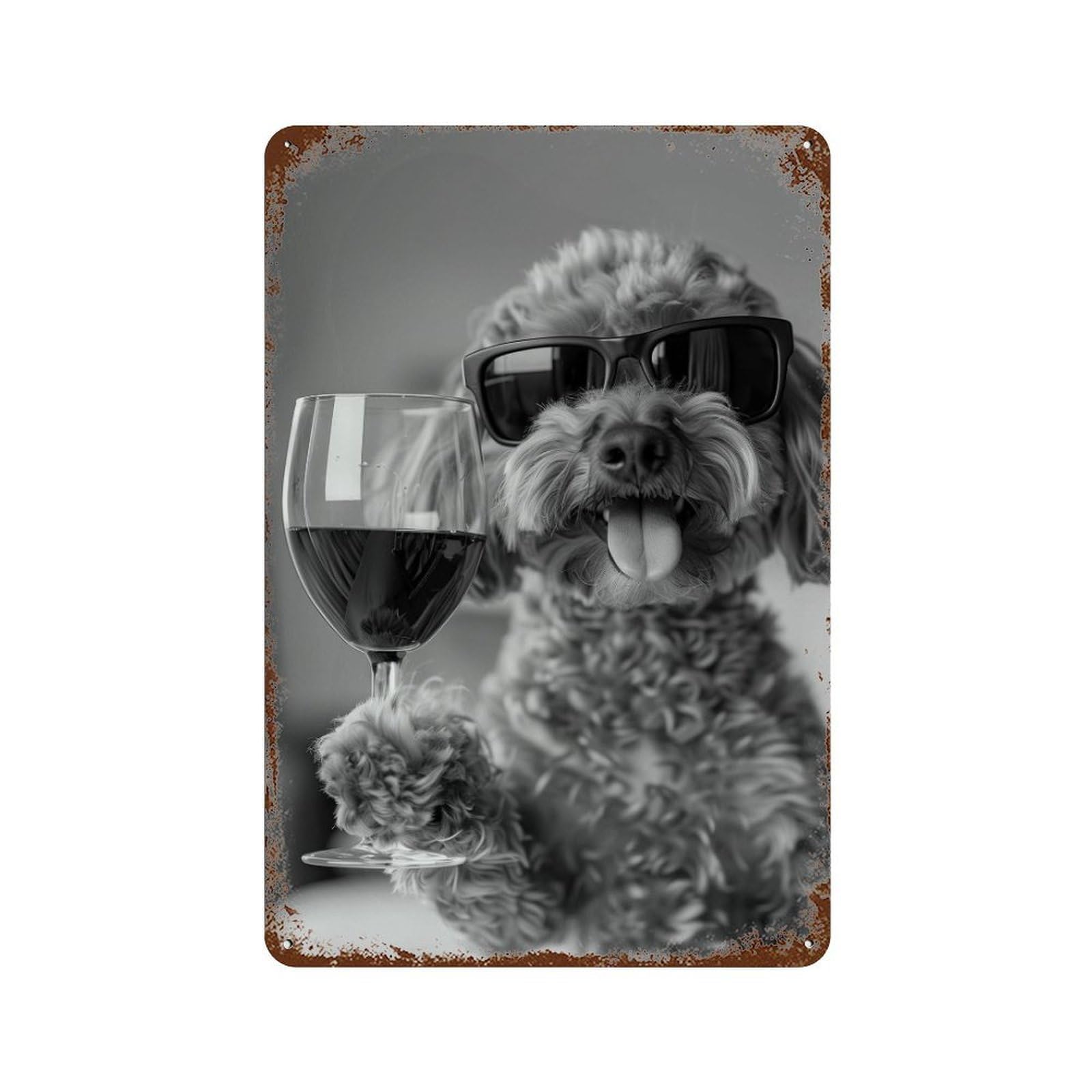 xiaoxiaoshen Cavapoo Drinking Wine Wall Art Wall Decor Art Metal Tin Poster Modern Home Decor Art Home Bar Shop Decorations Vintage Sign 30x20cm