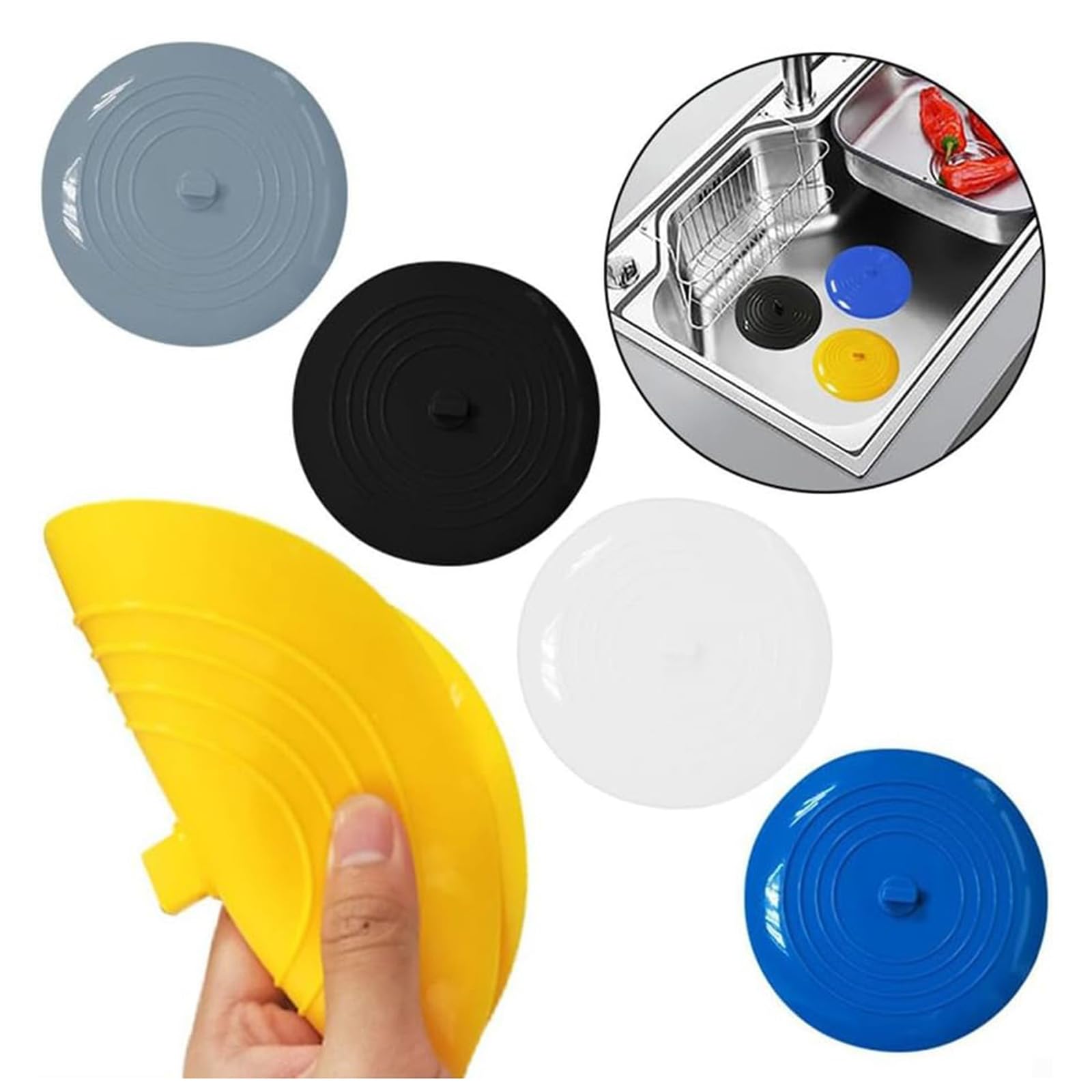 4 Pezzi Tappi di Scarico in Silicone, Tappi per Lavello Extra Large da 15,5 cm, Copripilette in Silicone, Tappi di Scarico Universali per Cucine, Bagni, Lavandini, Docce, Vasche da Bagno
