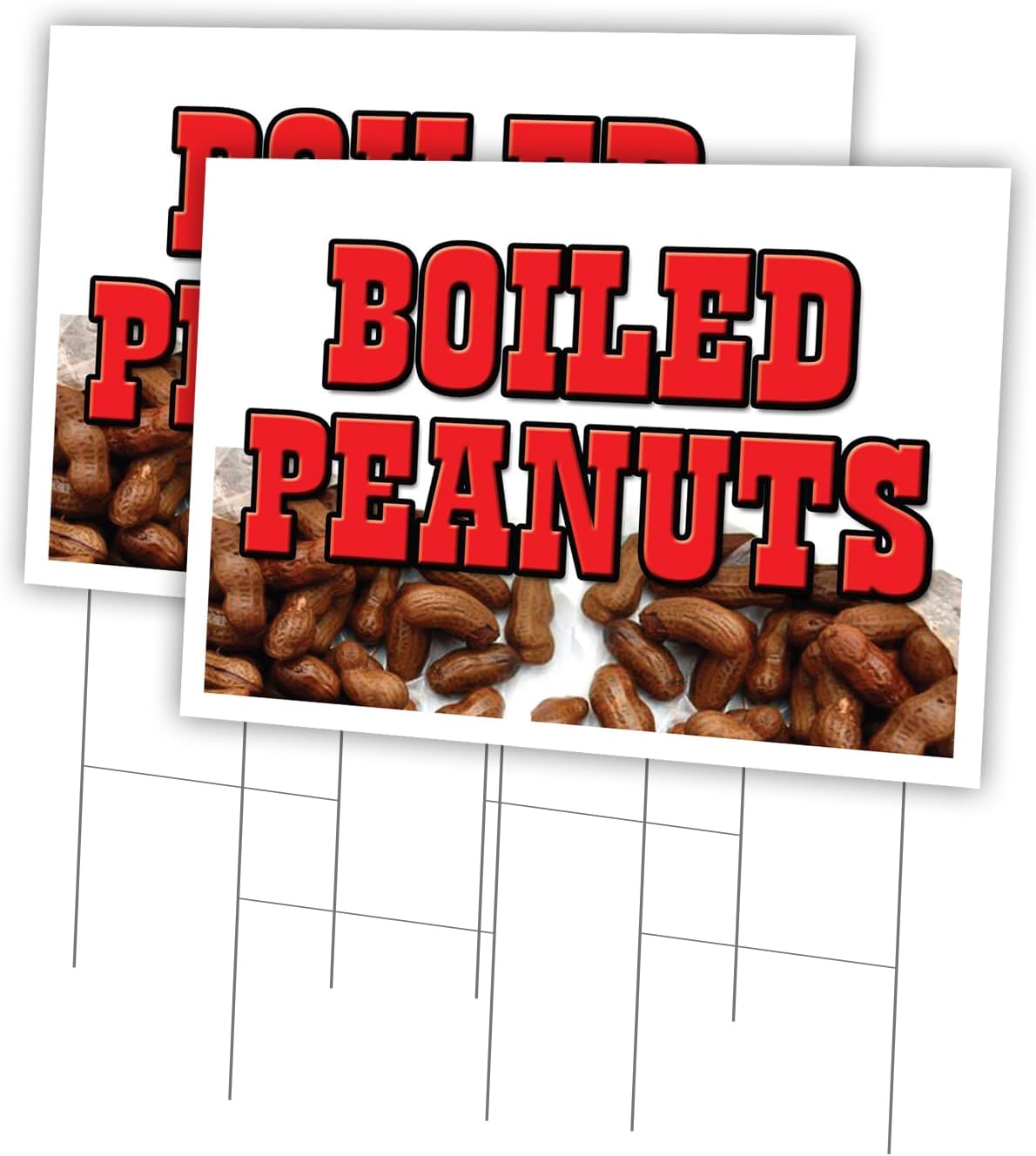 Boiled Peanuts 2 Pack of 24" x 36" Yard Sign & Stake | Advertise Your Business | Stake Included Image On Front Only | Made in The USA