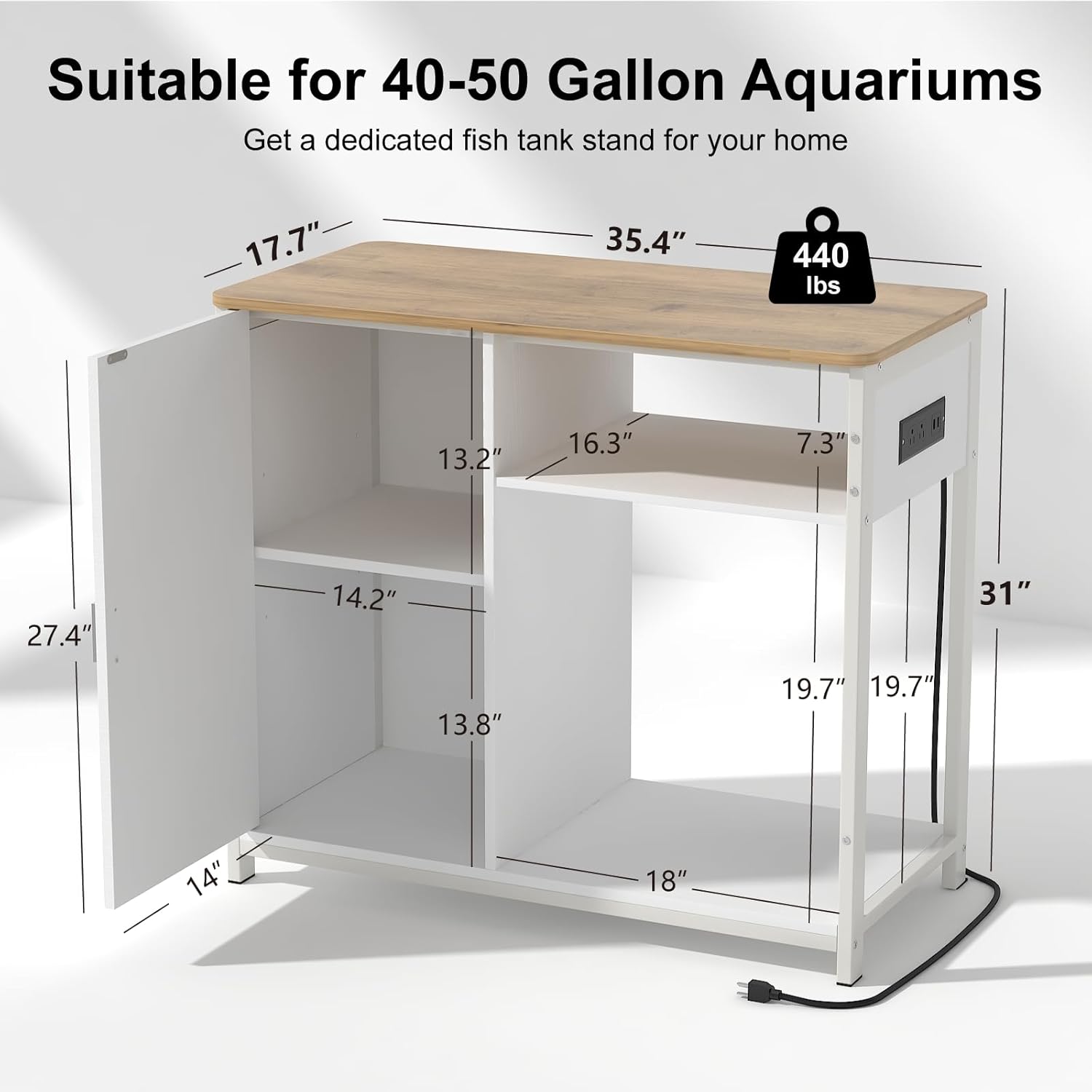 Diagram showing the dimensions of the TRYKERPET 40-50 Gallon Aquarium Stand.