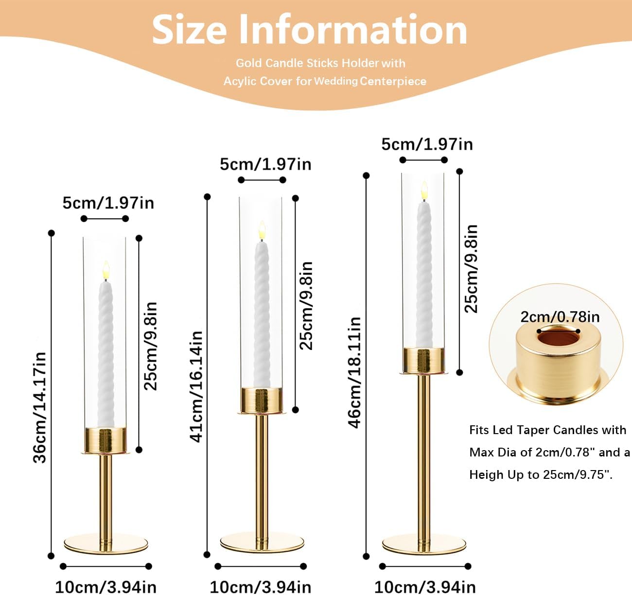 24PCS Candle Sticks Holder Decor for Party Centerpiece,Gold Candelabra Centerpieces with Acrylic lampshade for Tables Wedding Valentines Day Fit 0.78" LED Candle candelabros para centros de mesa