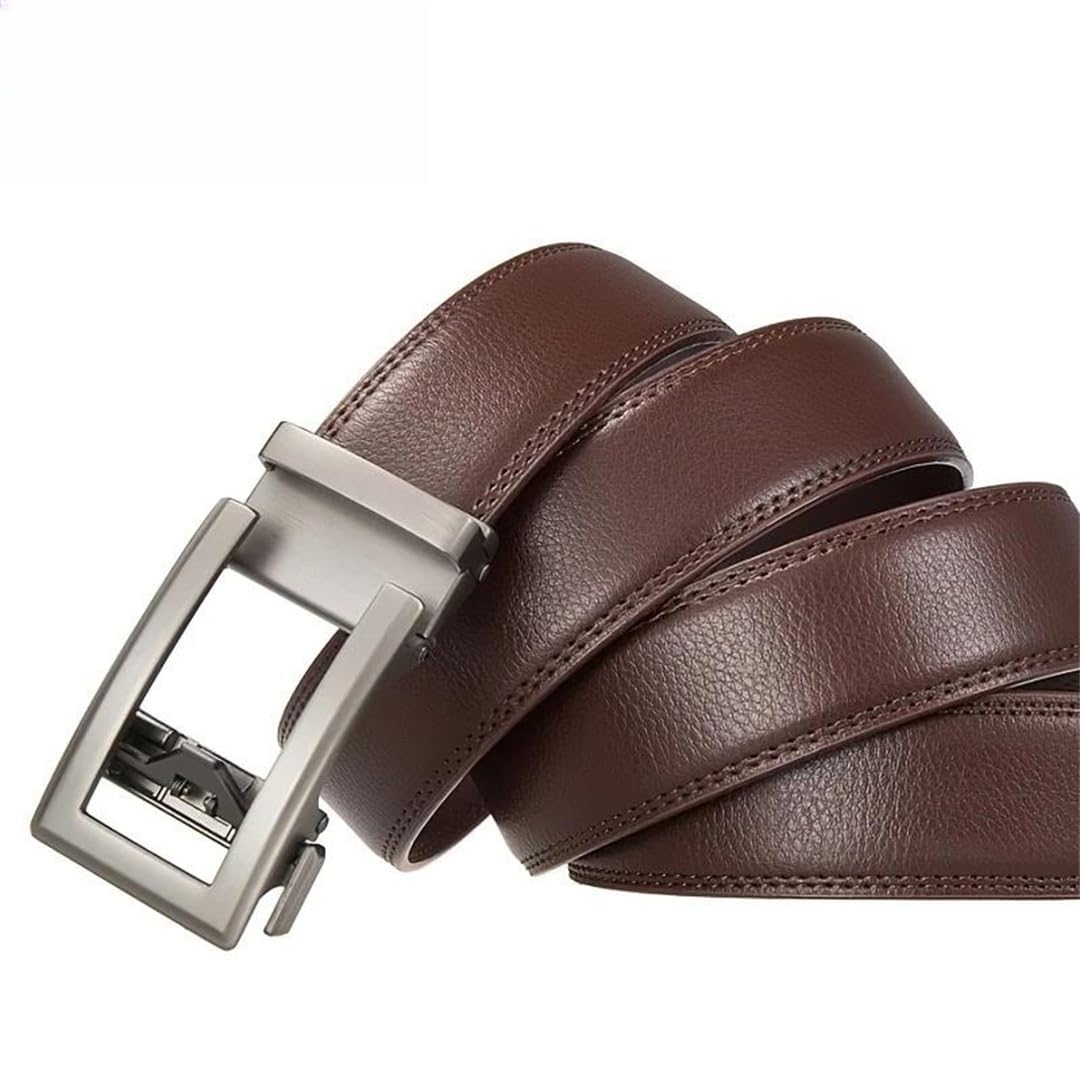 Yeuyyben Cinturón de trinquete de cuero genuino para hombre con hebilla automática de aleación, vintage, marrón, ajustable, para negocios, casual, ropa formal