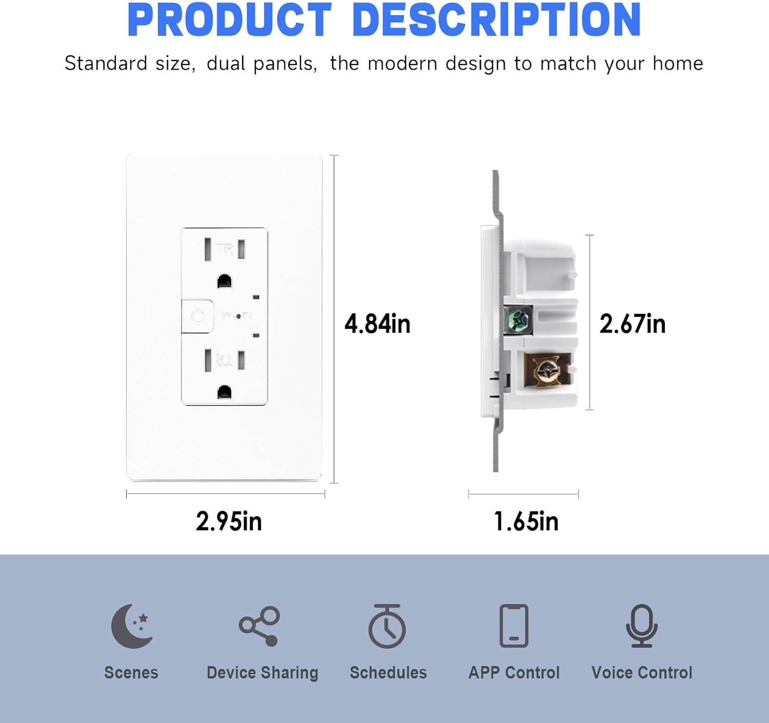 Smart Wall Outlet, Smart Tamper Resistant Outlet Compatible with Alexa and Google Assistant, Remote Control, ETL FCC Approvel Samrt Receptacle, Requires 2.4 GHz Wi-Fi, No Hub Required, 2Pack Smart Wall Outlet, Smart Tamper Resistant Outlet Compatible with Alexa and Google Assistant, Remote Control, ETL FCC Approvel Samrt Receptacle, Requires 2.4 GHz Wi-Fi, No Hub Required, 2Pack