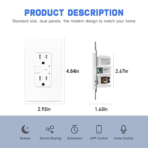 Miniatura 3 de Tomacorriente inteligente en pared, Matter Smart Socket, cargador inteligente de 15 A, control de voz compatible con Apple Home, Alexa, Google Home,