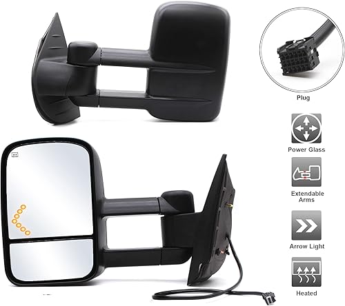 Miniatura 2 de Espejos de remolque para Chevy Silverado Tahoe Suburban GMC Sierra Yukon 2007-2014, espejo de remolque con ajuste de potencia, luz de señal de