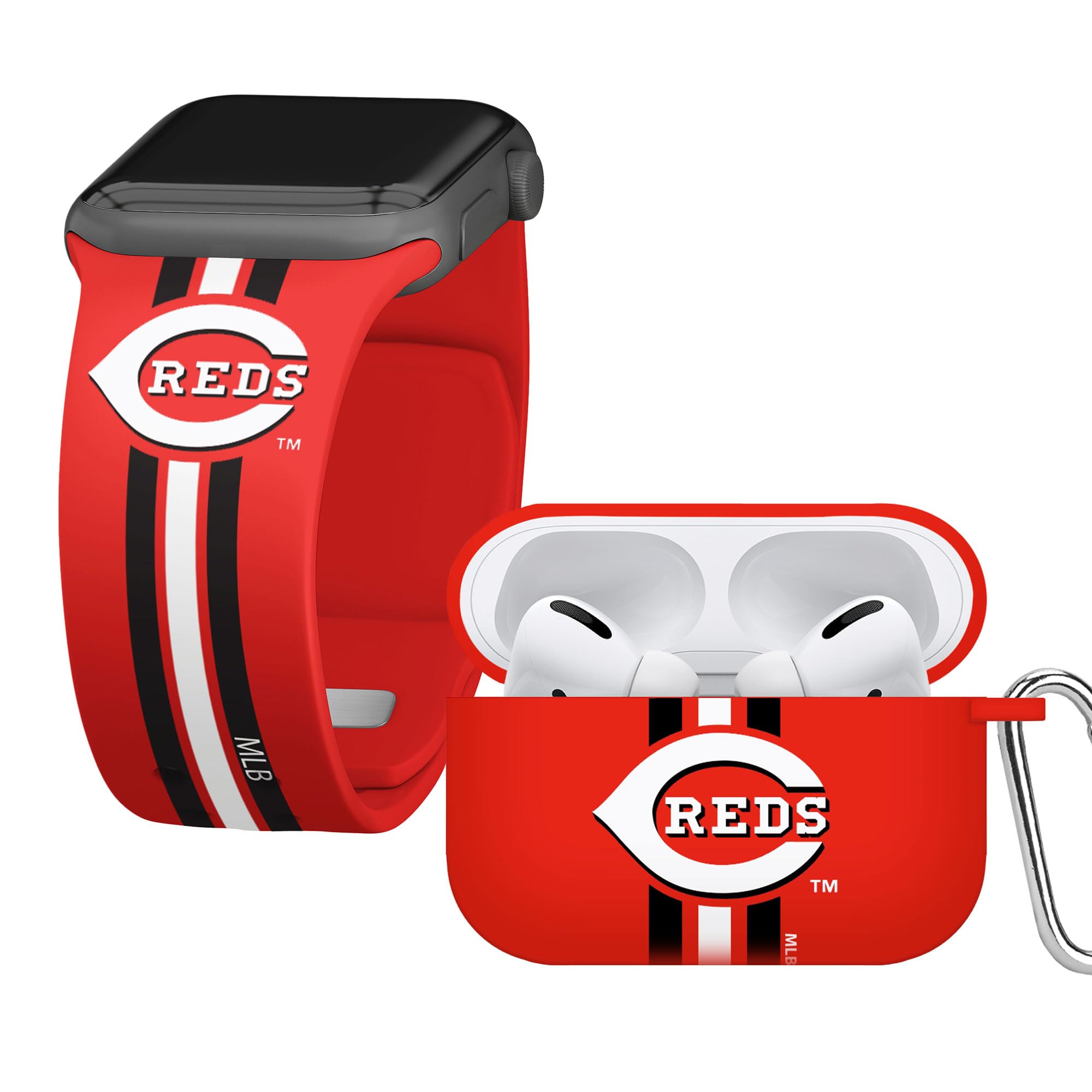 Game Time Cincinnati Reds HD Combo Package Compatible with Apple Watch and AirPods Pro (Stripes 38/40/41mm Long)