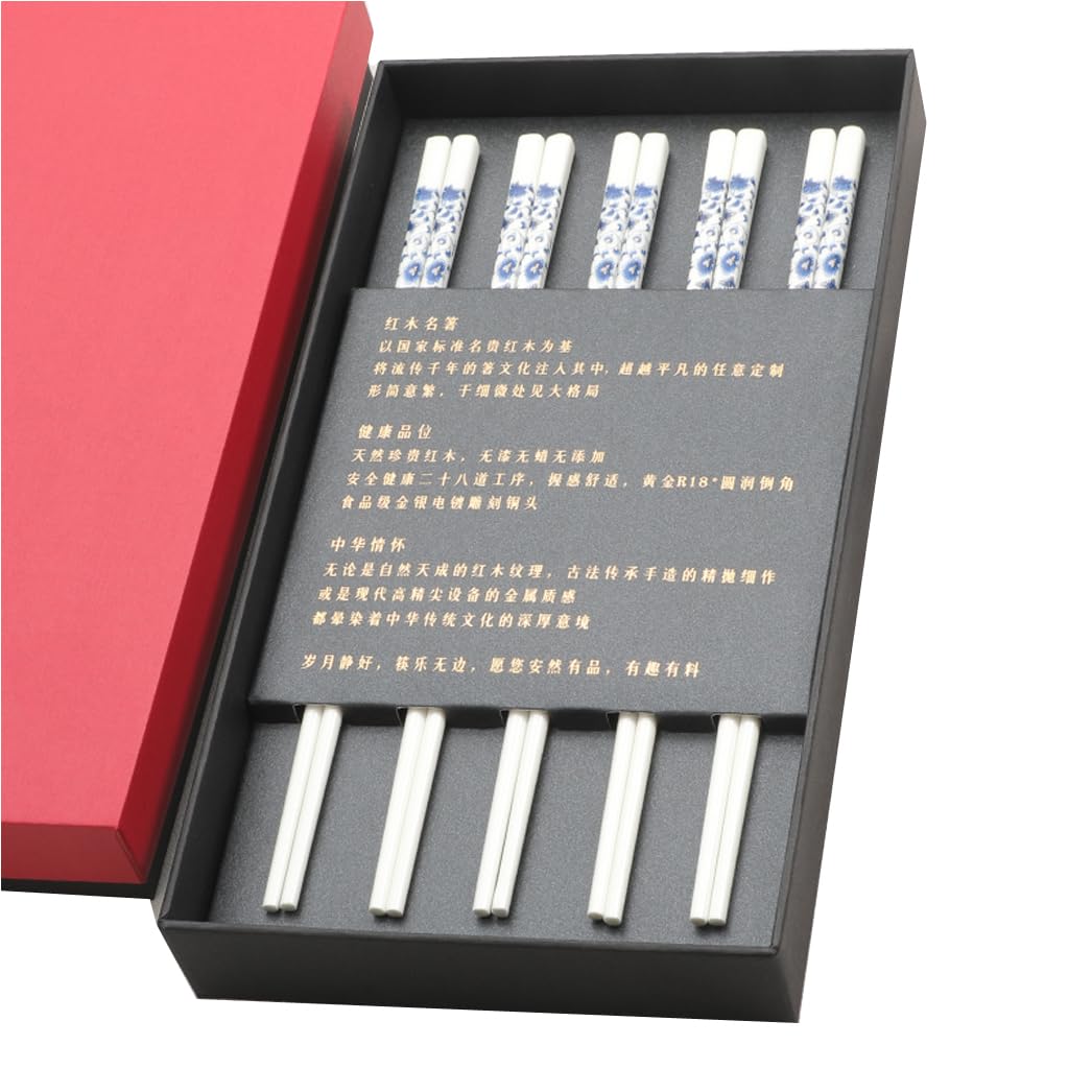 Coffret cadeau de baguettes en porcelaine bleue et blanche chinoise, baguettes réutilisables lavables au lave-vaisselle, coffret cadeau floral avec étui, baguettes en céramique osseuse de haute q