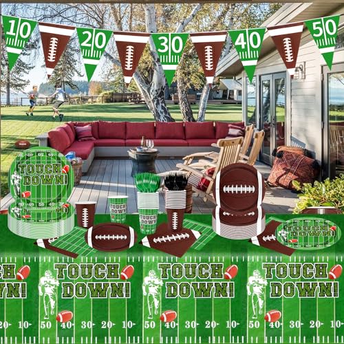 Uroinepa 001 Football Party Decoration Supplies Including Football Plates Napkins Cups Forks Banner And Touchdown Tablecloth thumb #4