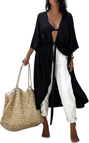 Bsubseach Stylish Tie Dye Open Front Long Kimono Swimsuit Coverup for Women | Loose Fit Boho Style Bathing Suits Cardigans,Summer Causal Resort Wear
