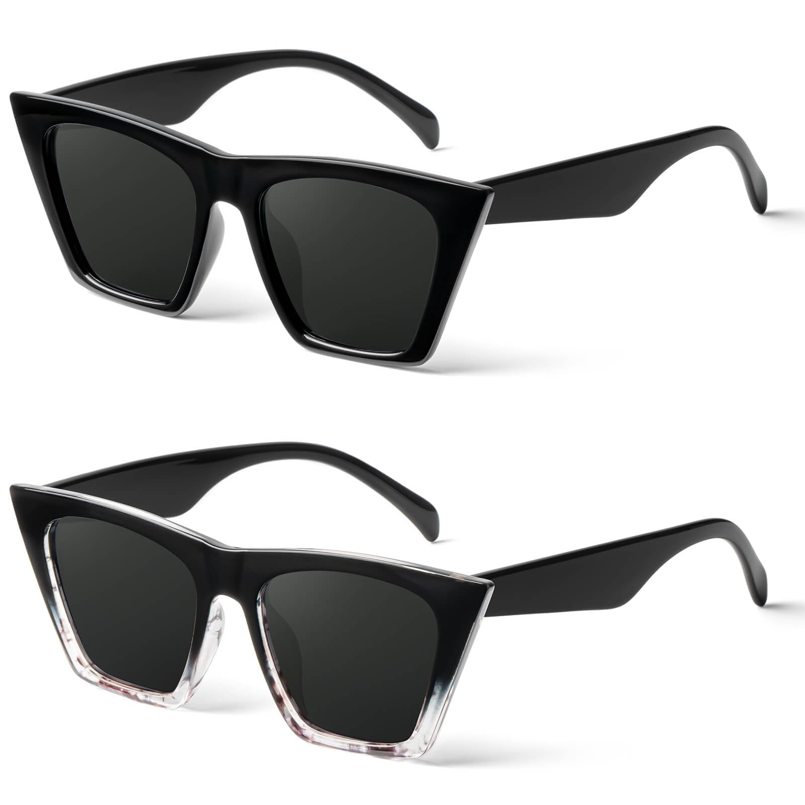 NSSIWSquare Cat Eye Sunglasses for Women, Vintage Polarized Sun Glasses for Women with Big Frame and UV400 Protection