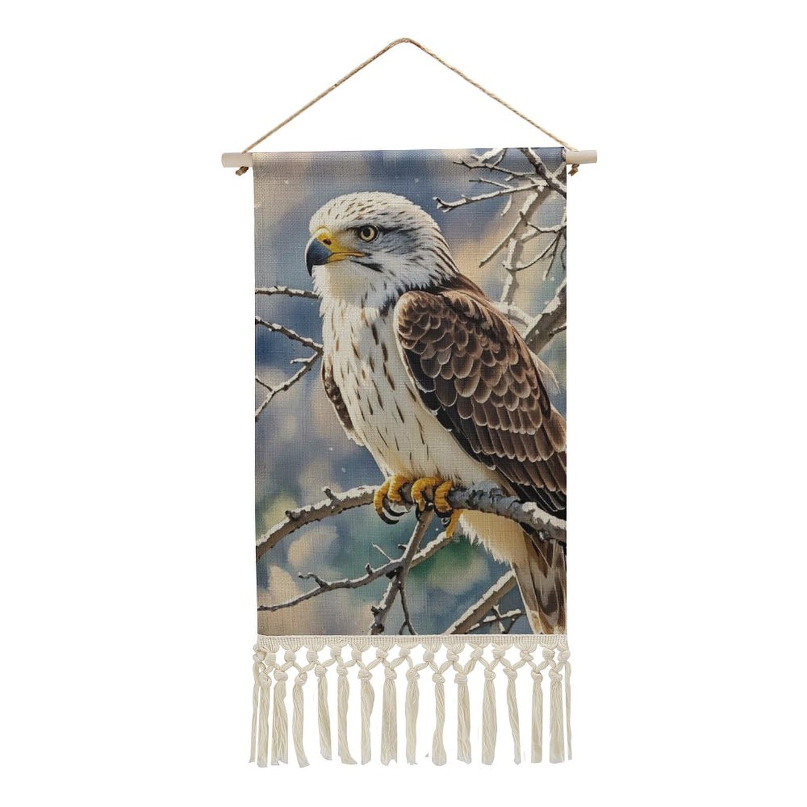 FekiLoot Hawk Wall Art Poster Hanger Frame Vertical Tassel Tapestry Cotton Linen Hanging Poster Decorative Wall Art Prints Vintage Wall Art Decor for Home Bedroom Living Room Office