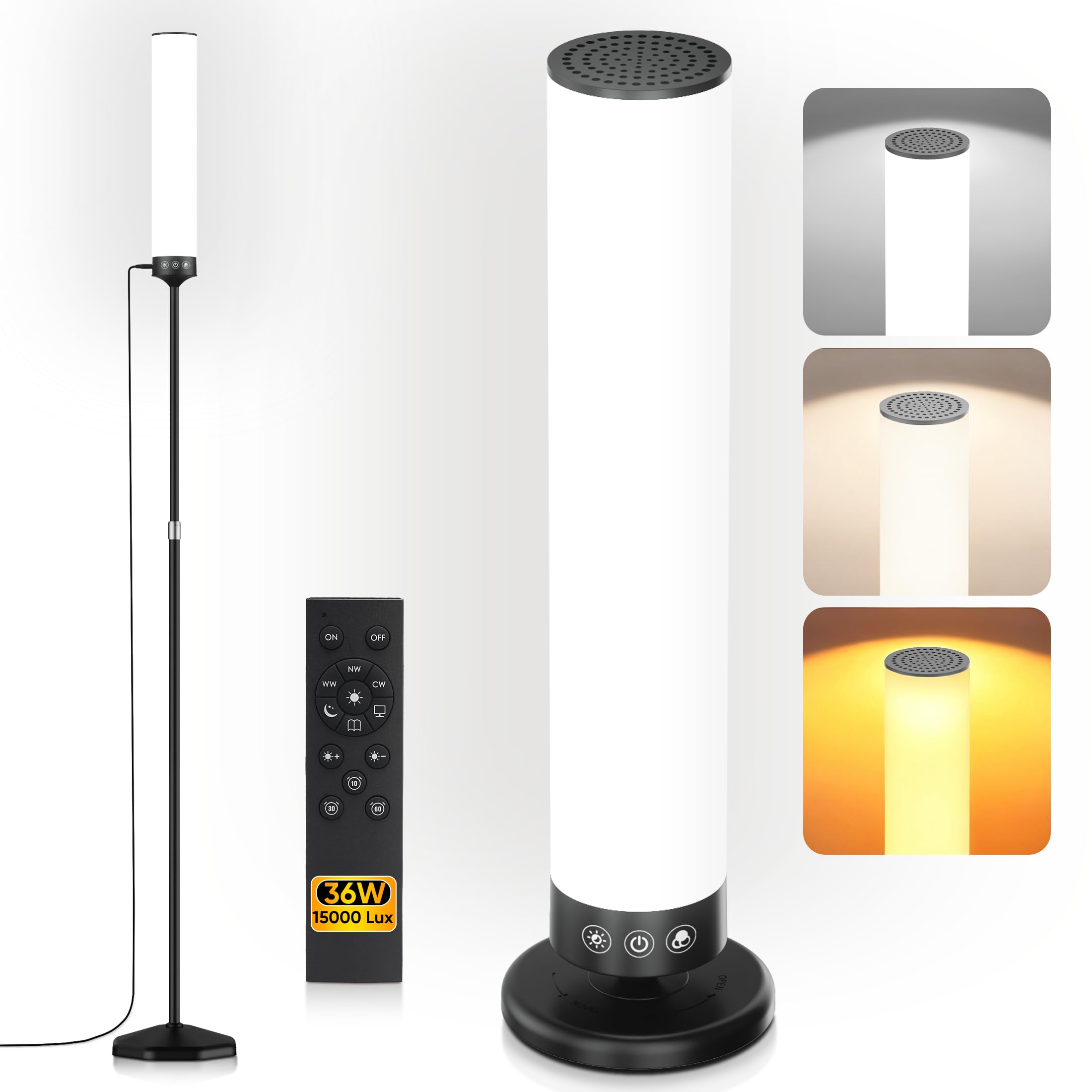 Tageslichtlampe 20000 Lux Lichttherapielampe mit Fernbedienung 2-in-1 Stand-und Tischlampe Vollspektrum 36W