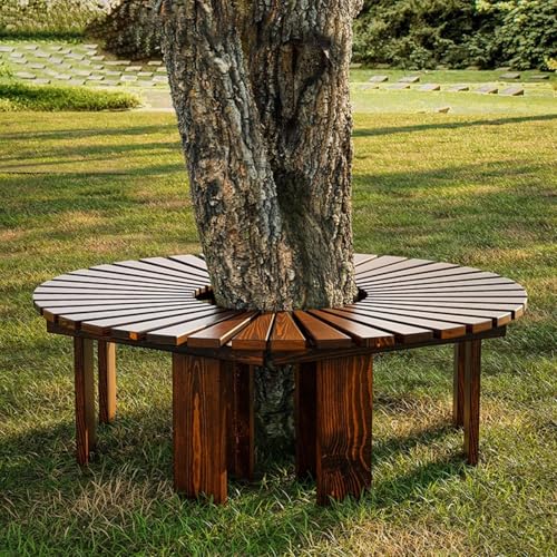 Banco De Árbol Envolvente, Jardín Curvado Madera Maciza con Capacidad 660 Libras Bancos Semicirculares Al Aire Libre Resistentes A La Intemperie para Patio Césped Parque Y Trasero(Brown,Circular)