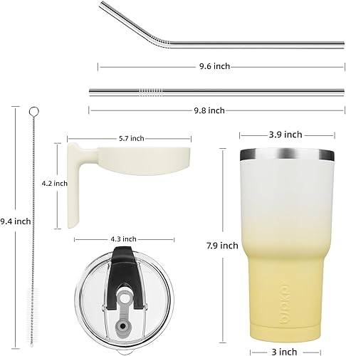 Miniatura 3 de BJPKPK Vaso de 30 onzas con asa, aislado, con tapa y pajita, reutilizable, de acero inoxidable, doble pared, viajes, limón