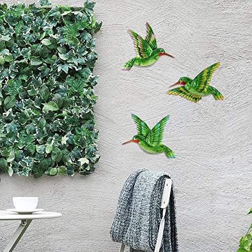 J-Fly Metal Glass Hummingbird Wall Decor 3D Hummingbird Design Hand Painted Living Room Glass Wall Art Outdoor Patio Hanging Home Bedroom Garden Patio Porch or Fence Green 10 inch - Image 3