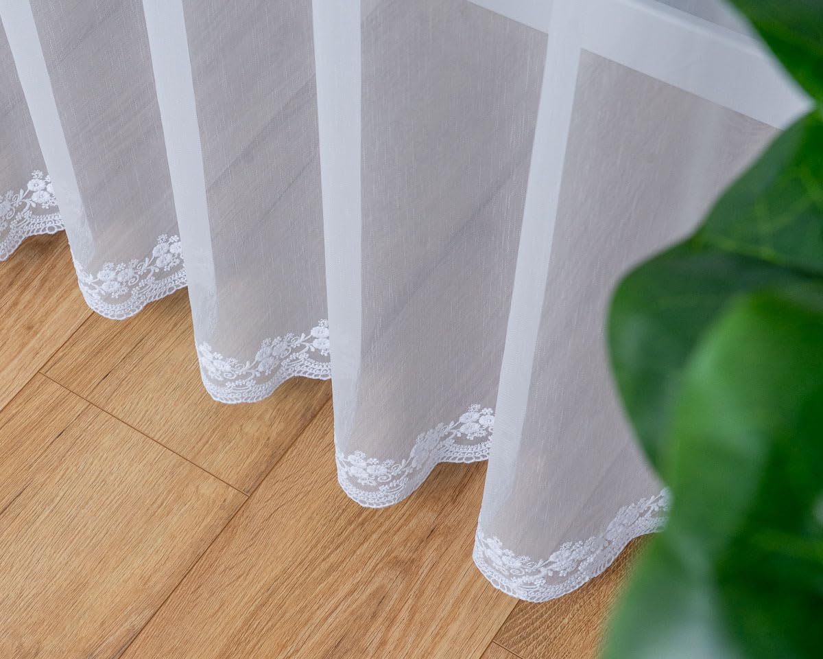 Weiß 700x180 cm (BxH) Klara Bestickte Fertiggardine Aus Marquisette Gardine Mit Kräuselband, Elegante Stickerei Wohnzimmer Schlafzimmer