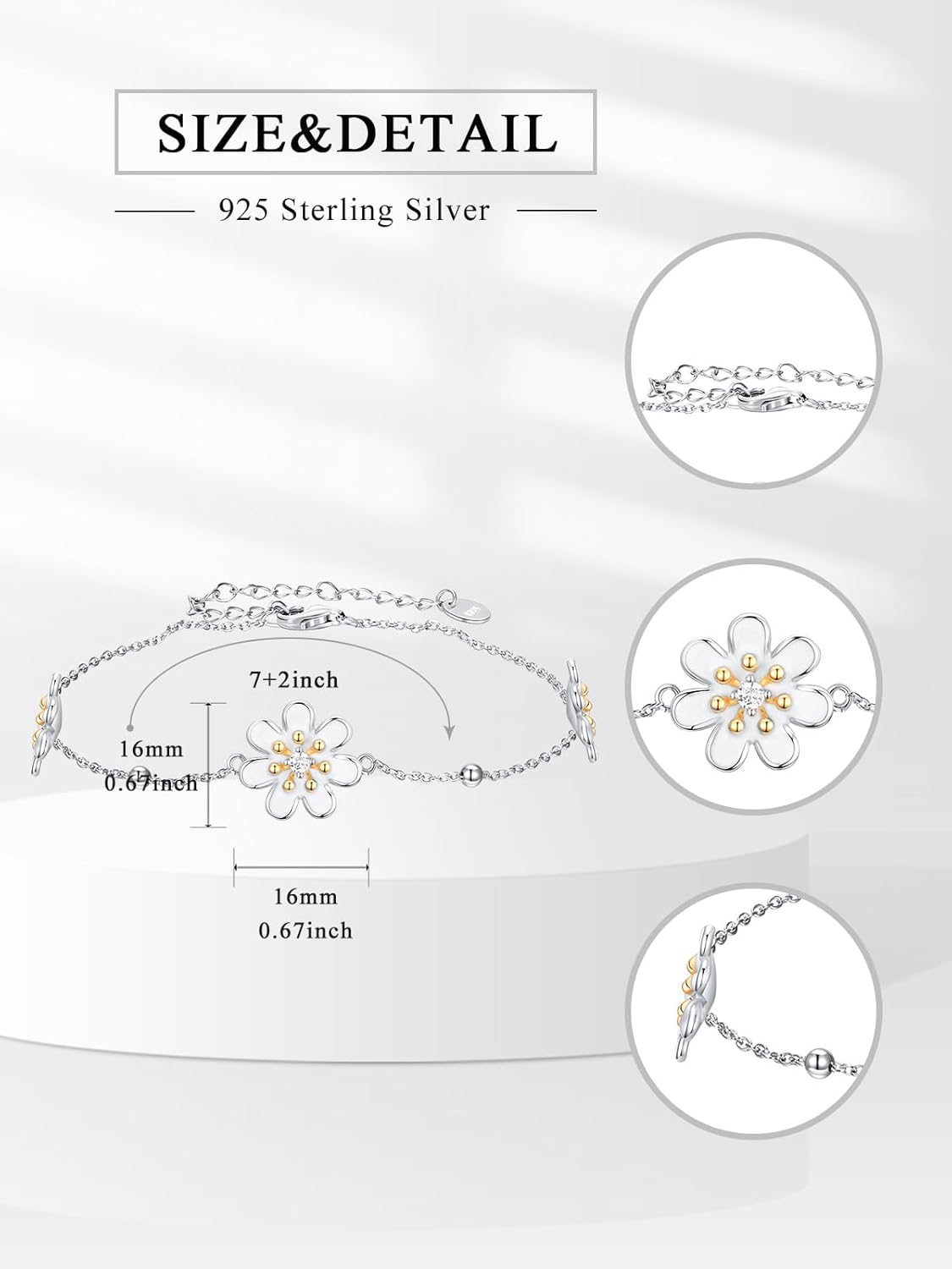 Sunflower Bracelet 925 Sterling Silver Daisy Sunflower Charm Bracelet Sunflower Jewelry for Women - Image 2