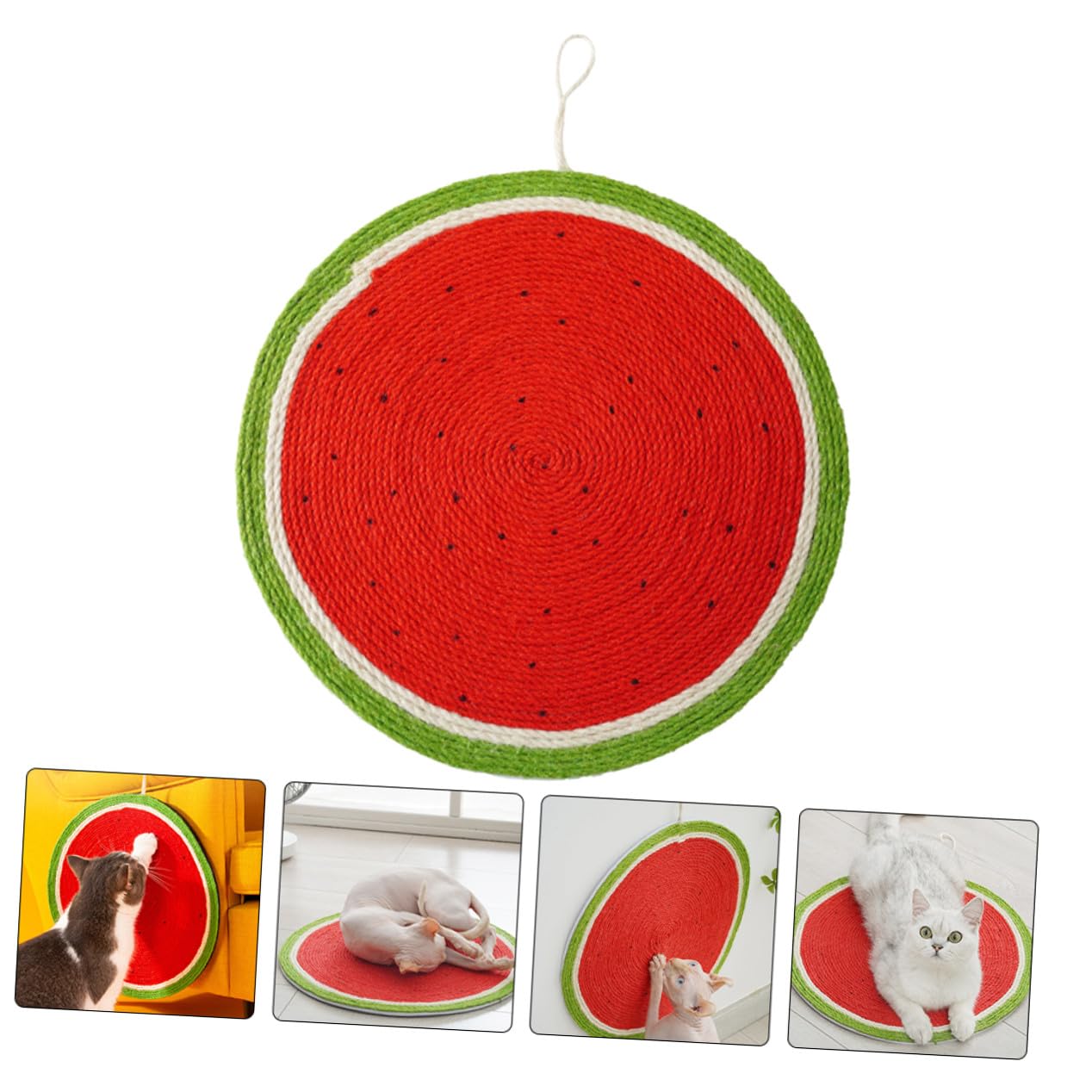 ARTIBETTER Sisal Kratzbaum für Katzen mit Rutschfester Unterseite und Hängender Seilgestaltung Rotes Wassermelonen Design für Haushalt als Katzenspielzeug