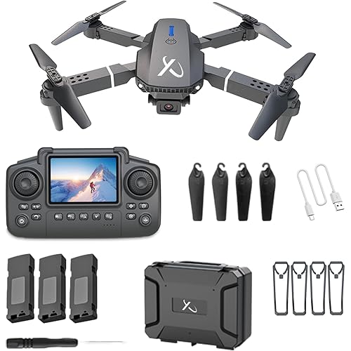 Falcon X 4K Drone - 4K UHD Camera Drone, Built-in Screen Remote Controller, WiFi FPV Foldable Quadcopter for Beginners & Adults, Includes 3 Batteries, SD Card & Reader