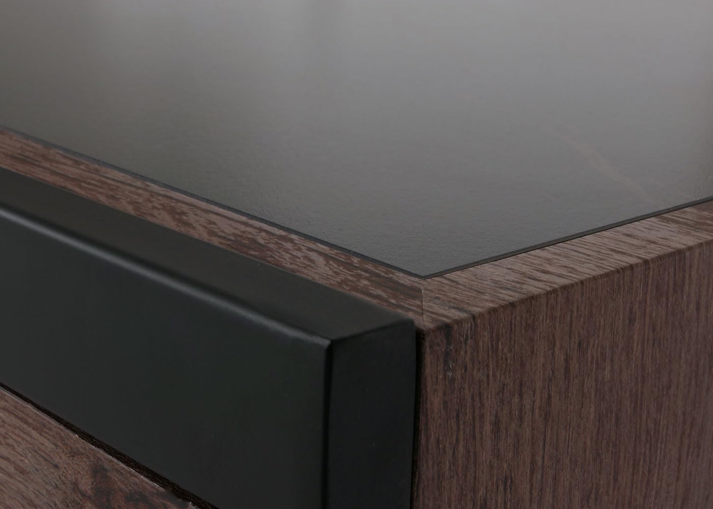 Stolik kawowy do salonu sofa HWC-L89 43 x 120 x 64 cm spiekany kamień MDF czarne nogi ciemne drewno wygląd marmuru brązowy