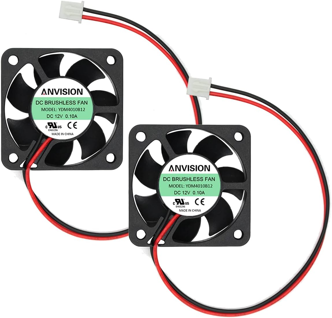 ANVISION 2-Pack 40mm x 10mm DC 12V Brushless Cooling Fan, Dual Ball Bearing, YDM4010B12