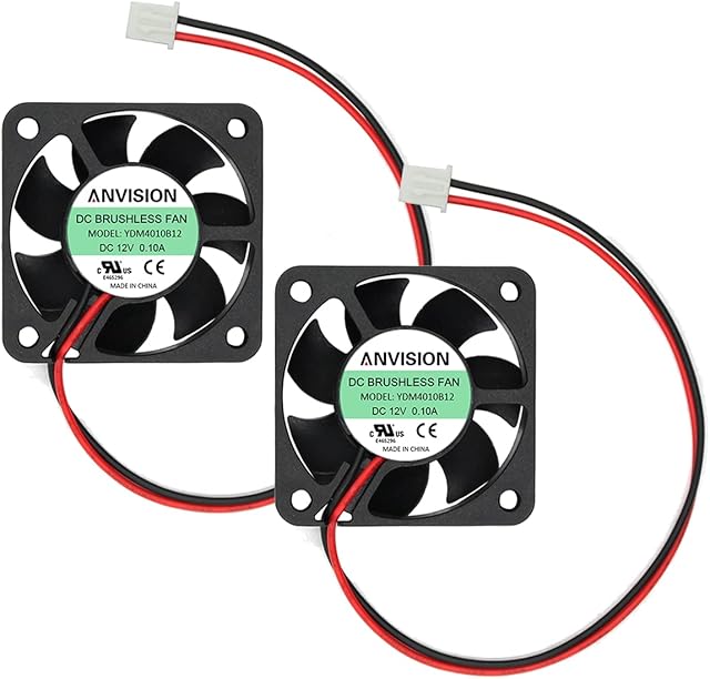 ANVISION 2-Pack 40mm x 10mm 4010 Dual Ball Bearing DC 12V Brushless Cooling Fan, YDM4010B12