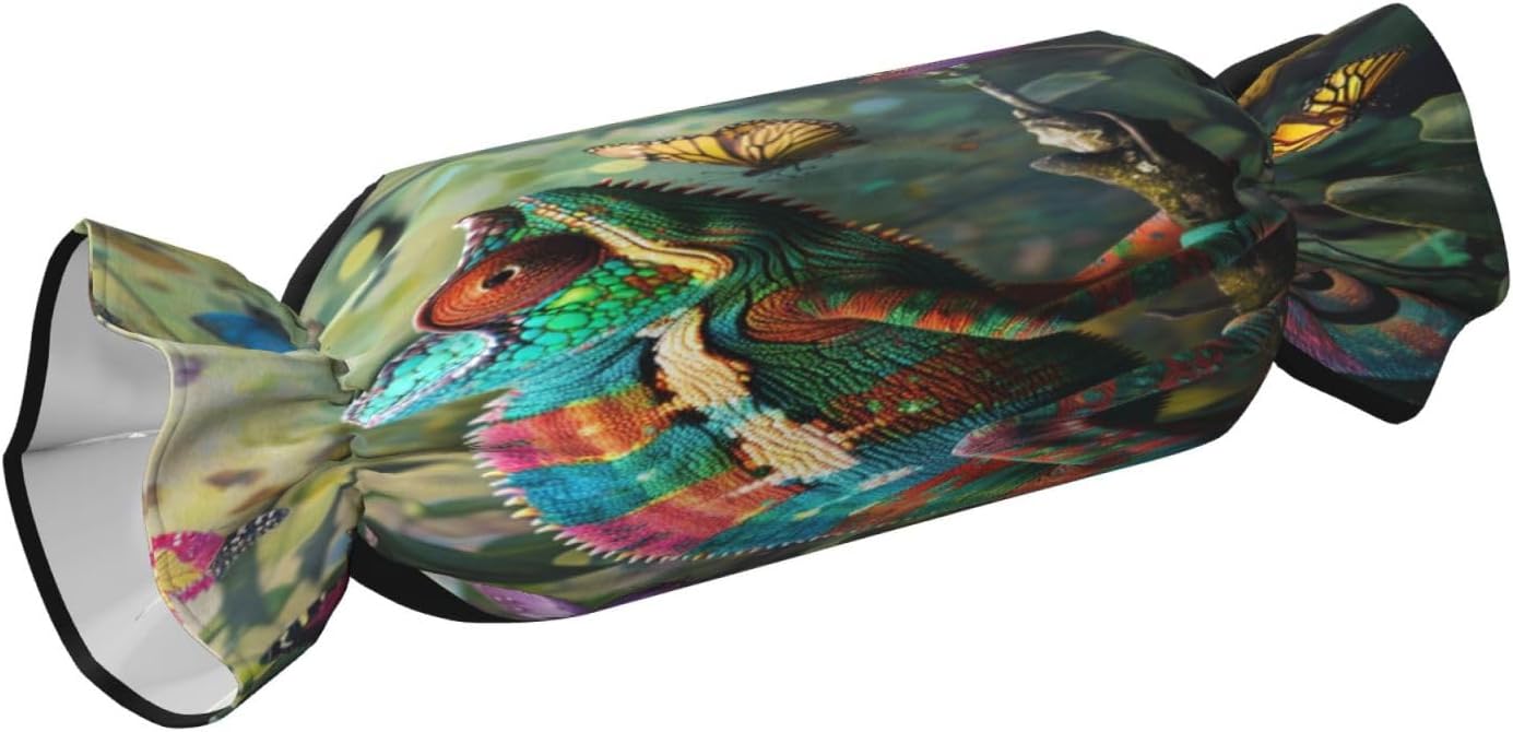 Colorful Lizards Playing Cylindrical Pillow-Premium Bed Pillows, Side Sleeper Neck Support, Decorative Candy Design, Soft and Durable