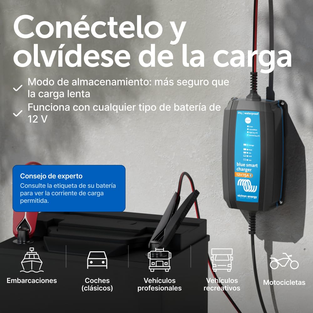 Victron Energy Blue Smart IP65 12-Voltios 15 amperios 230V, Cargador de Batería, Bluetooth (CEE 7/17)