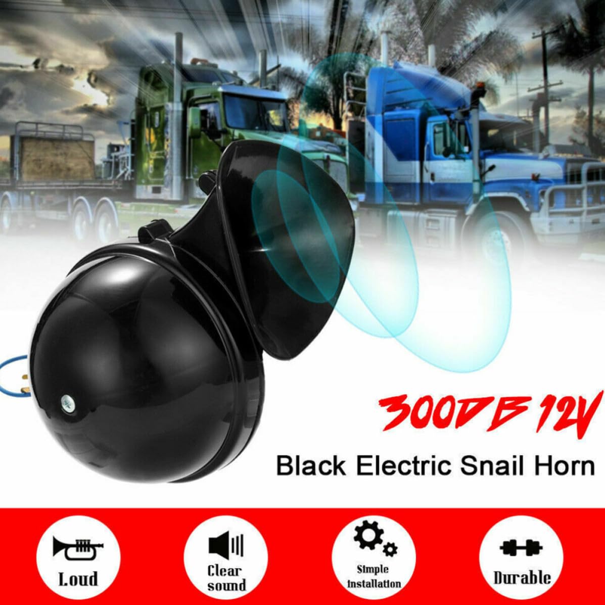 Bocina de Doble Tono de 12 V de Hierro Negra para Coche